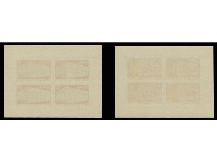1969, Europa 0,40 Fr. et 0,70 Fr. essai, chacun en bloc de quatre dans un bloc avec marges, fraîcheur postale, superbe