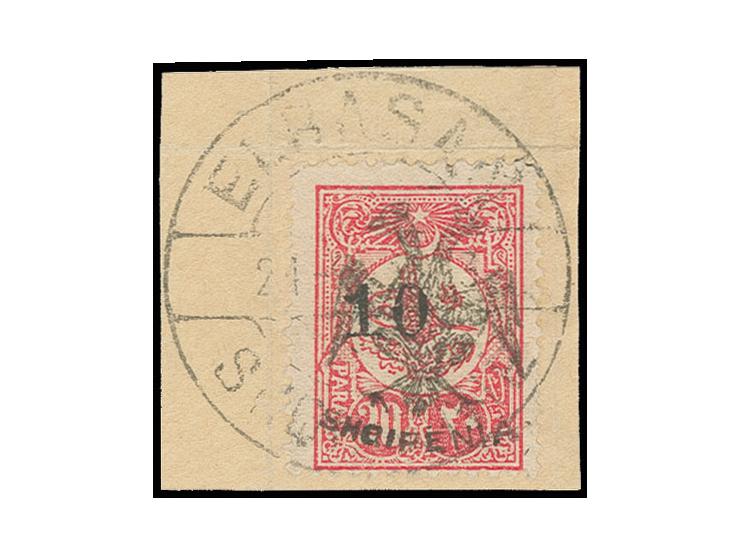 10 pa. on 20 pa. rose, tied by cds. "ELBASAN" to small piece, fine, signed A. Diena and Scheller, ex collection Severin