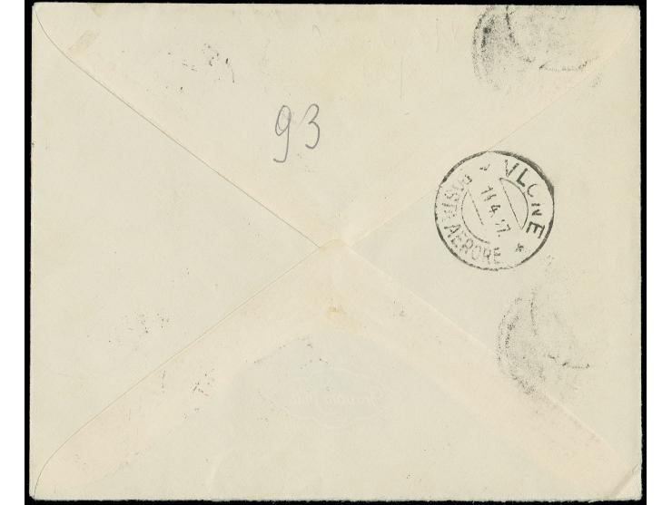 1927, Airmail 10 q. red with inverted overprint tied by cds. "TIRANE 13.4.27" to registered Airmailcover with additional fran