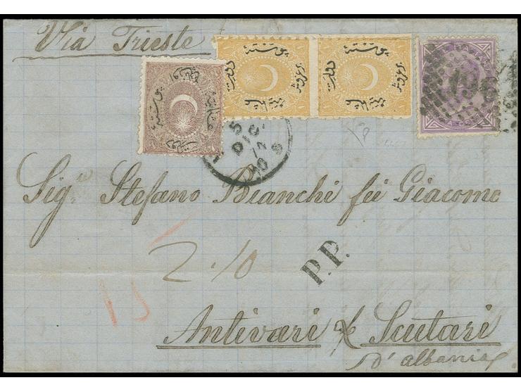 MISCELLANEOUS ITEMS: 1871, entire letter from Venice via Triest to Antivari, franked with DLR 60 c. violet (small fault), tie