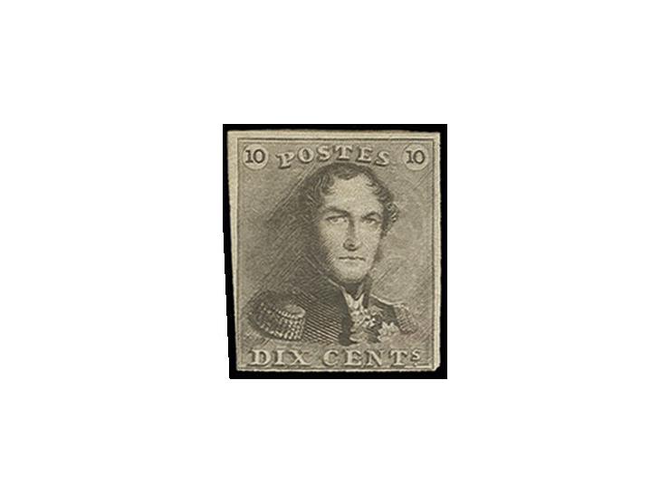 1849, Leopold 10 c. brown, fresh colour and good margins and three sides, close at bottom left, unused with large part origin