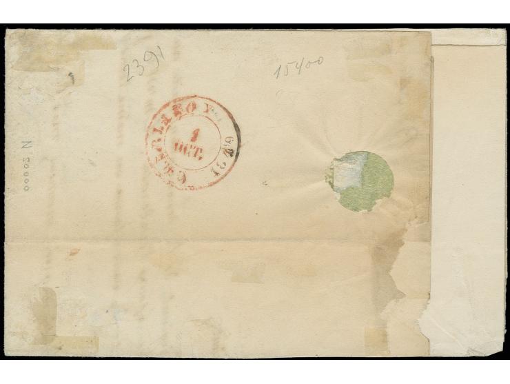 10 c. brown, horizontal strip of four with good margins all around, just touched at upper left, tied by clear strikes of nume