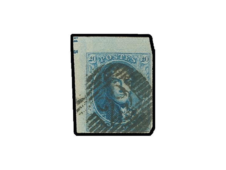 1861, without watermark: 20 c. blue, fresh colour and huge margins on two sides, just touched at lower right corner, with par