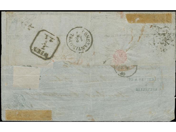 Leopold 20 c. blue as single stamp together with 5 values of 40 c. red tied by numeral "24" to front of lettersheet with one 