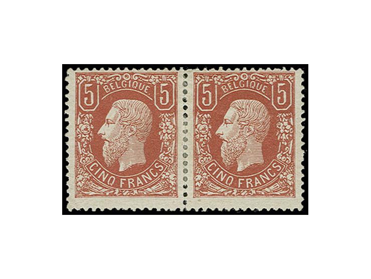 1869, 5 fr. red-brown as horizontal pair, fresh colour and good perforation, mint, fine and rare, ex collection Severin