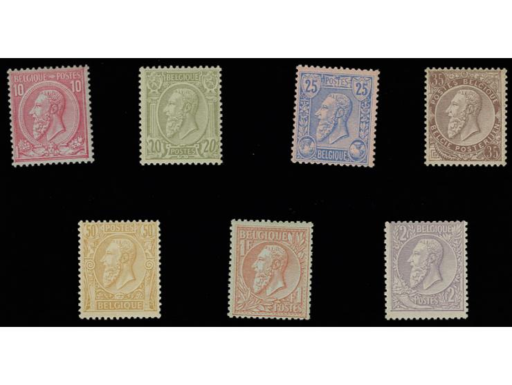 1884, 10 c. rose-2 fr. violet, all 7 values unmounted mint incl. the rare 1 fr. red-brown on greenish, all extremely fresh in
