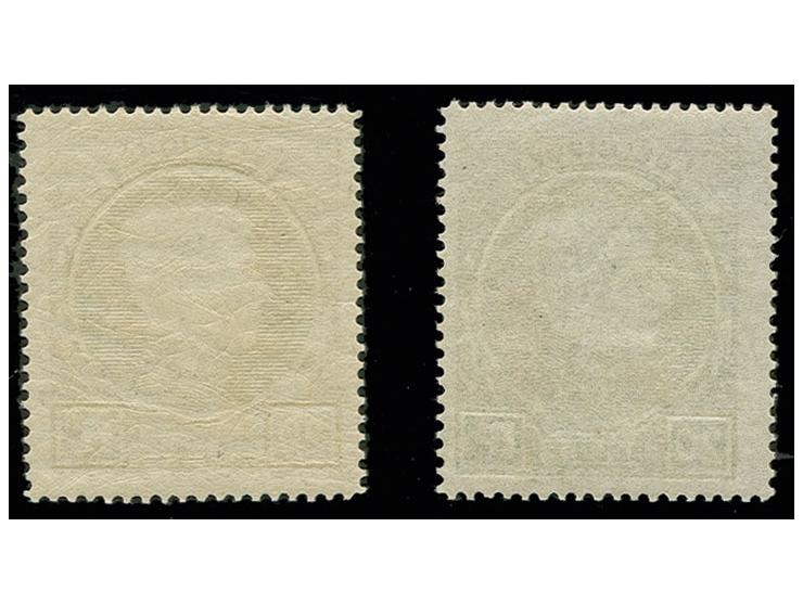 1929, Albert 20 fr. dark-green and black-green, unhinged mint both in very fine condition, rare (COB 290B, C; Mi. 3.000,-)