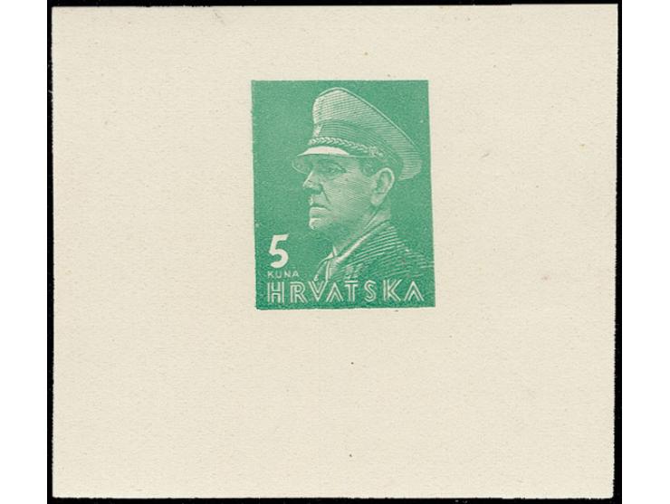 1941, Pavelic 5 k. green, imperforated large die proof, unmounted mint, scarce, certificate Wieneke BPP