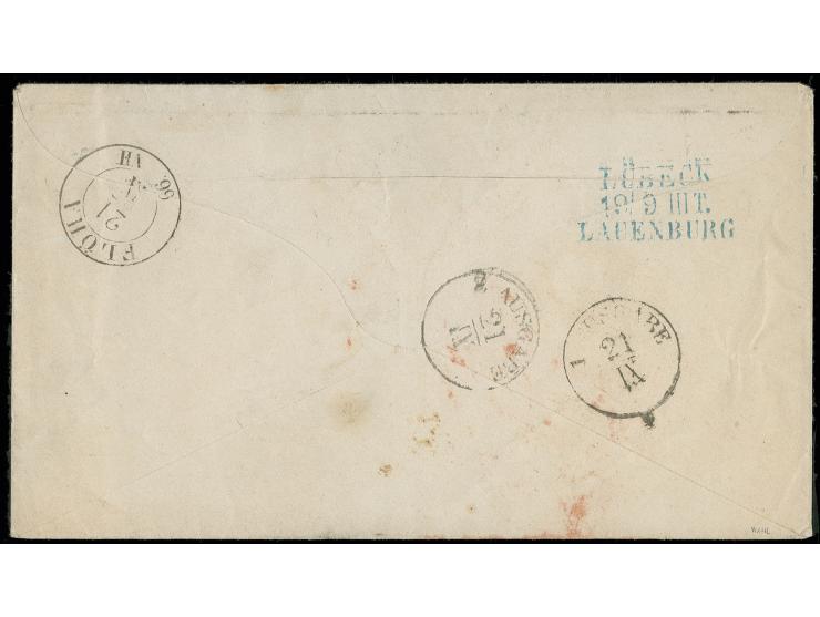 8 s. green, fresh colour and good margins all around, tied by numeral "1" as additional franking to 1865 postal stationary 4 
