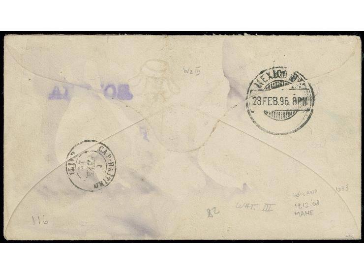 1873/1902, 1 c. brown/yellow-green with inverted frame with 12 c. yellow-green/lilac-red and 10 CENTS 1895 on 50 c. as additi