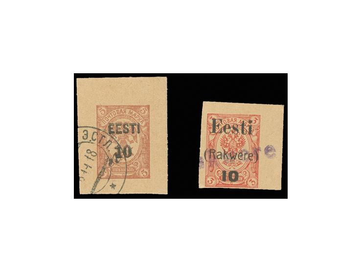 RAKWERE: 10 on 3. k type I and 10 on 5 k. type II, postal stationary cutouts, used, fine, sign. Löbbering BPP