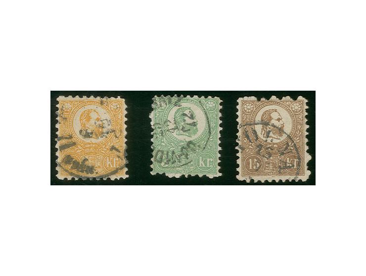 1871, Franz Josef 2,3 and 15 k. used, Sperati forgeries, fine, signed in pencil