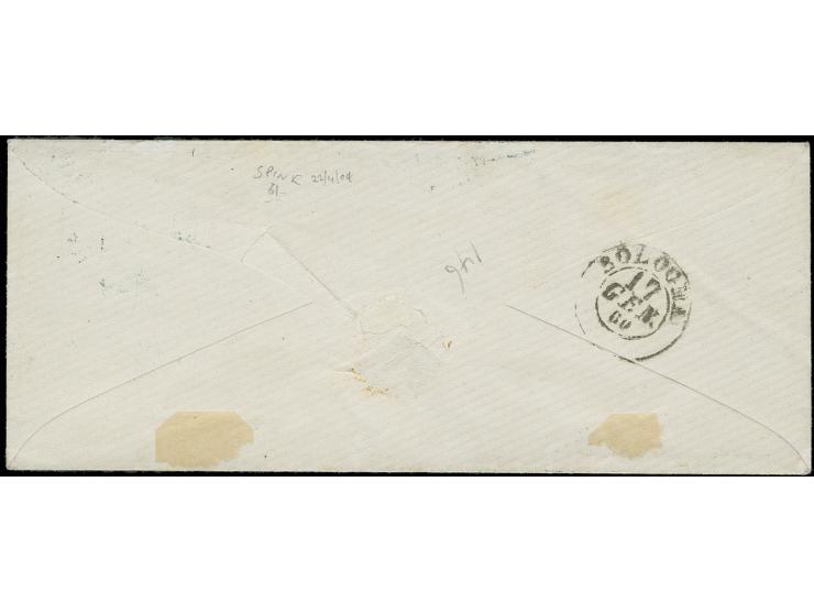 1859, 20 c. violet-black with large to enormous margins all around, neatly tied by clear "REGGIO 17 GEN 60" to small ladies e