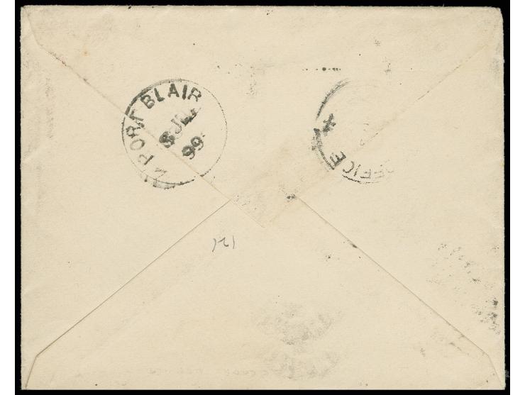 1893, 25 c. blue, tied by duplex "FIRENZE FERROVIA 18 6 99" to envelope to Port Blair, Andaman Islands; without question one 