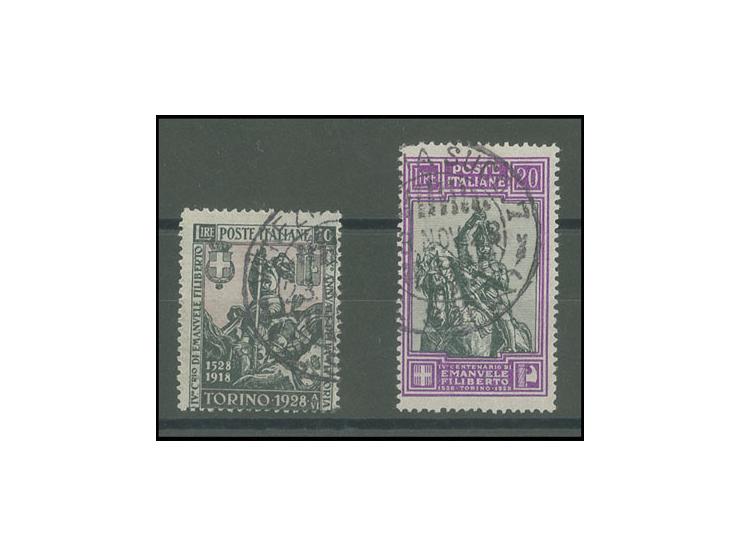 1928, Emanuel Philibert 20 l. violet/black and 10 l.black/rose, used, fine, sign. Raybaudi with certificate (Mi. 690,-)