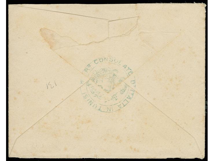 1895, Italy Umberto 20 c. orange, tied by squared circle "TUNISI 12 6 95" with additional strike alongside, to envelope to Tr