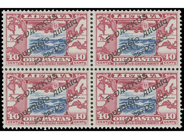 1935, Vaitkus flight 40 c. in block of four, unhinged mint, one stamp with small gum disturbance, otherwise very fine, severa