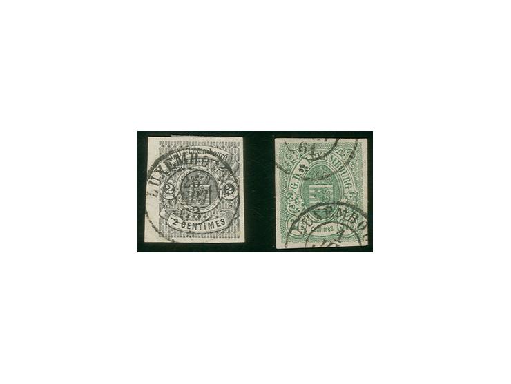 1859, 2 c. black and 37½ c. green, each with clear cds. "LUXEMBOURG", Sperati forgeries, fine, signed in pencil