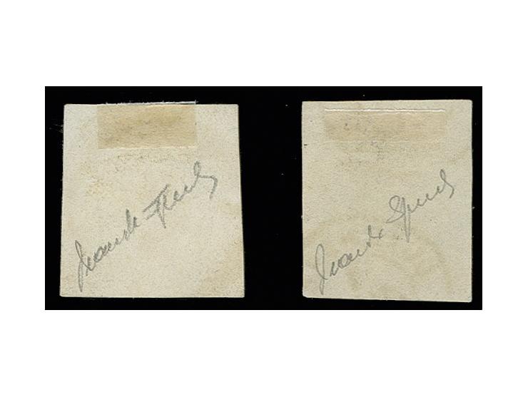 1859, 2 c. black and 37½ c. green, each with clear cds. "LUXEMBOURG", Sperati forgeries, fine, signed in pencil