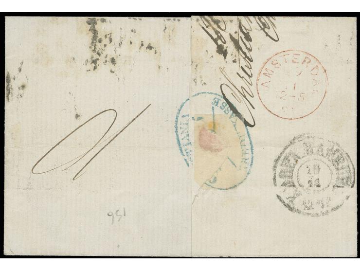8 sk. red, horizontal pair and 2 single stamps, tied by cds. "CHRISTIANIA 23/11 1861" to letter sheet to Amsterdam, showing t