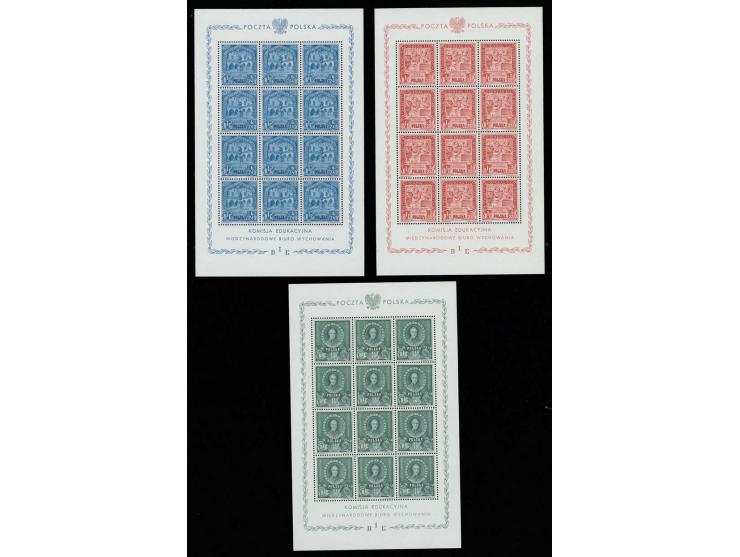 1946, BIE 3-11 zl. in cpl. sheets of 12, mint never hinged, fine