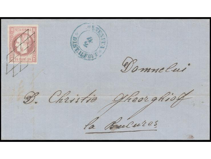 18 b. dark-rose, good to wide margins all around, tied by clear grid to entire letter with adjacent date stamp "ORTENITA DIST