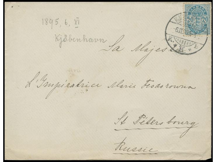MISCELLANEOUS ITEMS: 1895, Cover addressed to the Empress Dowager Alexia Feodorowna, franked with Denmark 1884 20 Ø blue