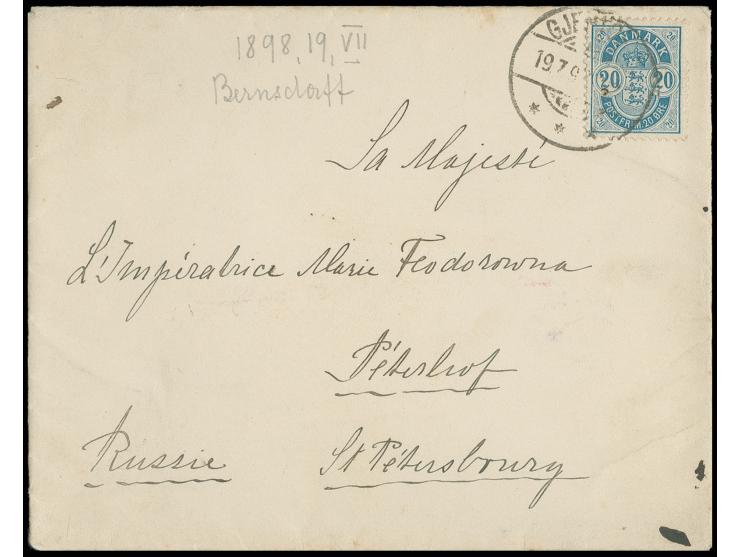 1898, Cover addressed to the Empress Dowager Alexia Feodorowna, franked with Denmark 1884 20 Ø blue