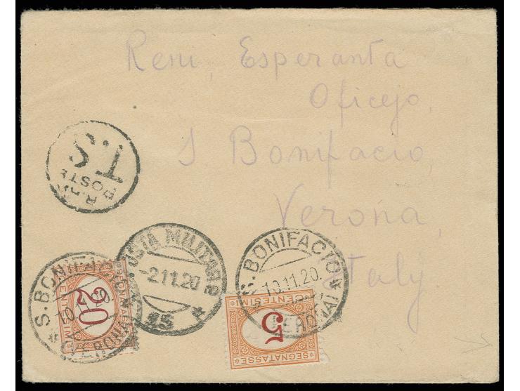 1920, "REFUGEE ORGANIZATION RUSSIAN POST"  as round violet seal on reverse of cover to Verona with Italy 5 and 20 c. postage 
