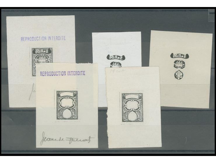 10 pa., 5 proofs, one with completed stage and without the center, each as block format with "REPRODUCTION INTERDITE"  and si