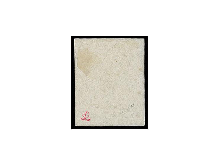 1866, with vertical lines: 2 pia. blue/rose with large margins, tied by full strike of blue no. "782" of Alexandrette to smal