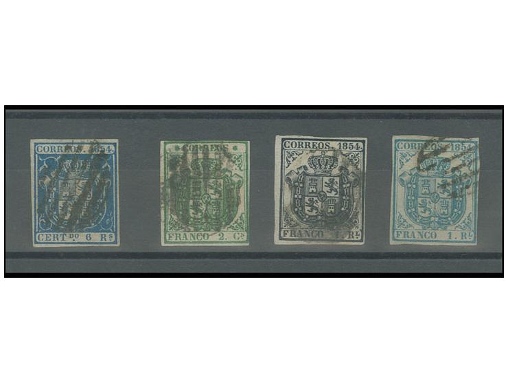 1854, Coat of arms 2 cs., 1 r. dark and light-blue and 6 r. blue, used, Sperati forgeries, fine, signed in pencil