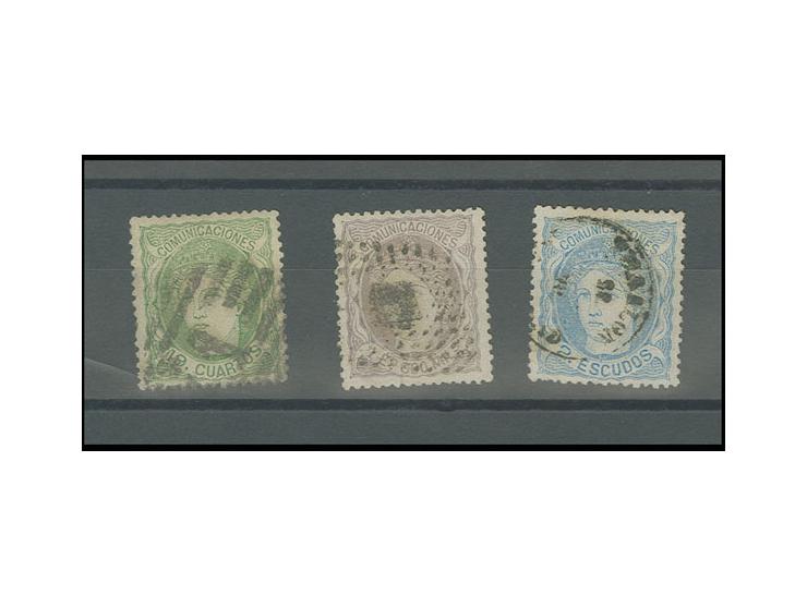 1870, Hispania 1 e. 600 m., 2 e. and 19 cs., used, Sperati forgeries, fine, signed in pencil