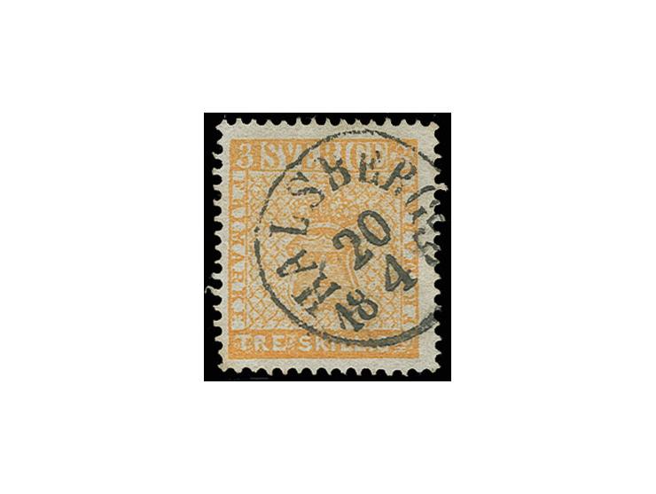 1855, Error of colour: 3 sk. orange instead of green, with clear cds. "HALSBERG 20 4", Sperati forgery of this famous stamp, 