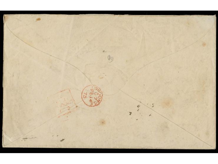 1858/79, 1 d. rose-red, plate 160, tied by duplex "CROYDON FE 13 73" to large size embossed Valentine's cover (opened at two 