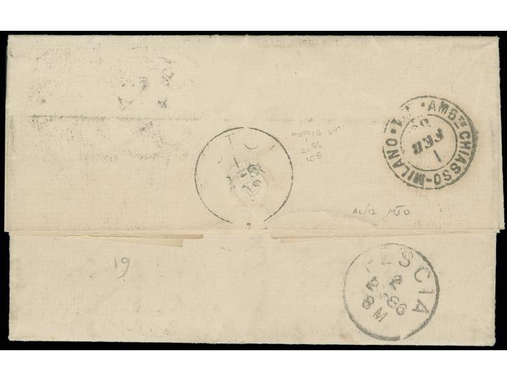 1883/84, 2½ d. lilac, tied by superb strike of trial Hoster machine cancel "LONDON EC 5 JA 30 86" to entire letter to Italy, 