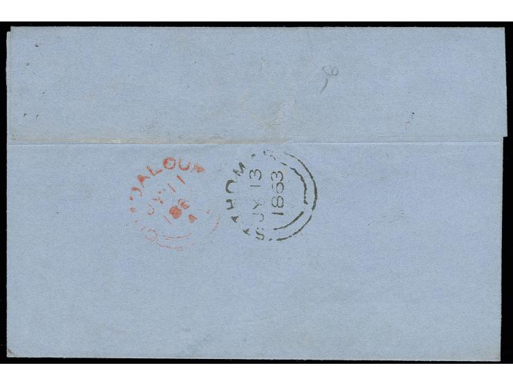 GUADELOUPE: "PAID AT GUADALOUPE", red crowned-circle handstamp on front of folded letter sheet franked with France Colonies g