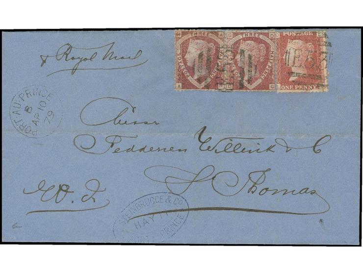 HAITI: 1 d. rose-red, pl. 171, and 1½ d. lake-red, tied by barred "E53" to entire letter from "PORT AU PRINCE AP 10 79" to St