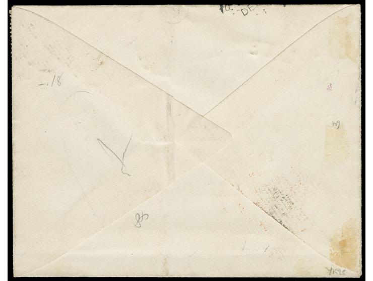 1884/91, ½ d. green, 1 d. rose-carmine and 2. grey, tied by oval of bars to small envelope to adjacent "ACCRA NO 22 94" and s