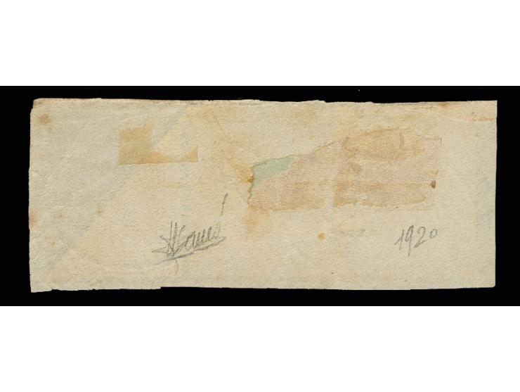 1875, Victoria 1 d. green, diagonal bisect, lower left half in horizontal strip with 2 complete stamps, tied by double circle