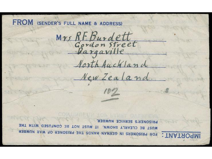 POSTAL STATIONARY: 1943, POW-Airmail letter sheet 1 sh. used from "DARGAVILLE 3 AU 41" to a POW in Germany, M-Stammlager VIII