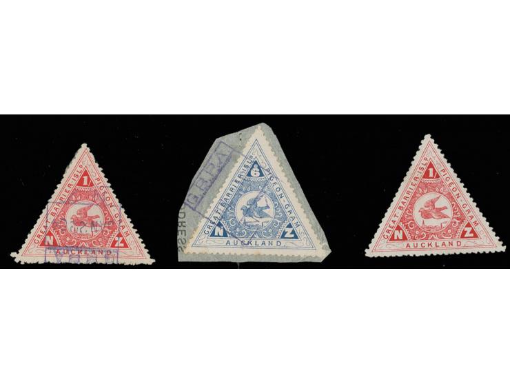 PIGEON POST: 1900 (ca.), Agency issues 6 d. (on piece, little stained) and 1 sh., used, and 1 sh. unused