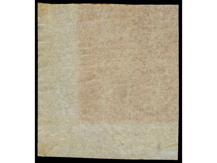 1861, issue without water mark 1 d. rose-red imperforated in block of 4 from the lower right sheet corner with wide margins, 