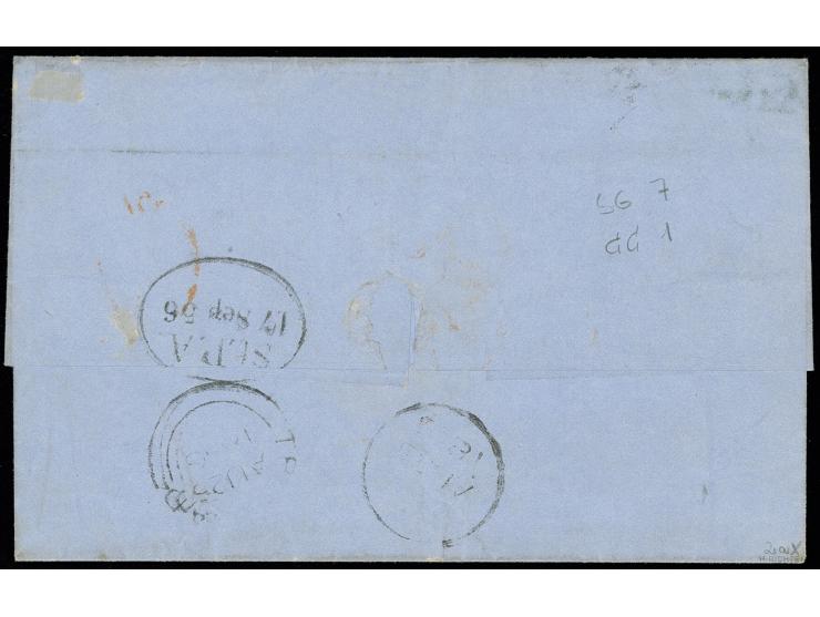 TRINIDAD: 1851/56, 1 d. brownish-red, clear to good margins, tied by numeral "1" to letter sheet with adjacent crowned "PAID 