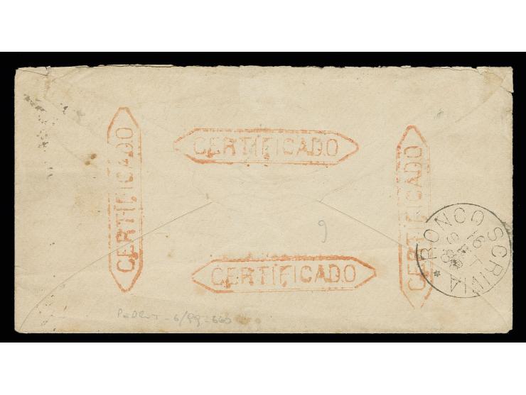 1867/74, 4 c. brown and 2 pairs 1880, 8 c. lake, all cancelled by cds. "BELGRANO (B.A.) / AG 17 83" to registered envelope to