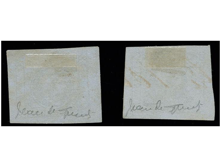 1859, 4 r. green on bluish, used, Sperati fogeries type A and B, fine, signed in pencil