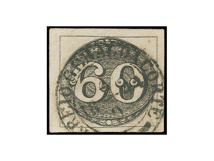  1843 Bull Eyes 60 c. with clear cds, Sperati forgery, fine, signed in pencil