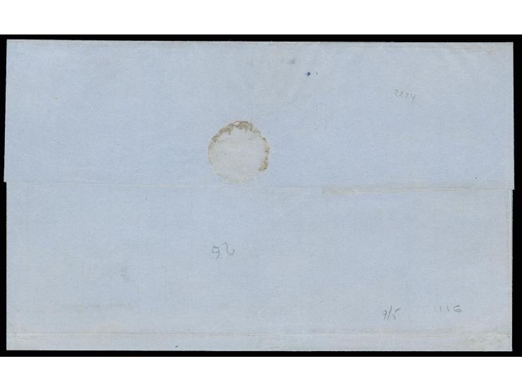 1855, 2nd London printing 5 c. red-brown on blued paper, horizontal strip of 5 and single stamp, slightly touched to large ma