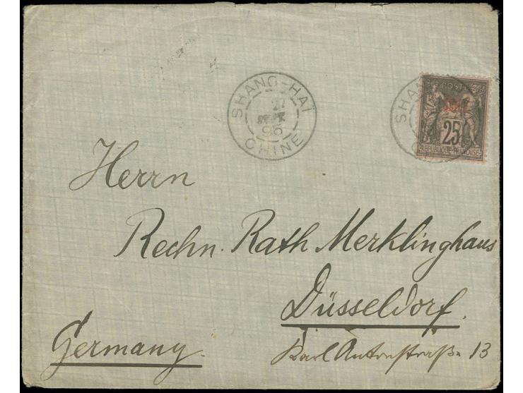 FRENCH OFFICES IN CHINA: 1895, "CUSTOMS PEKING SEP 16 95" and "CUSTOMS SHANGHAI SEP 23 1995" in blue on reverse of cash paid 