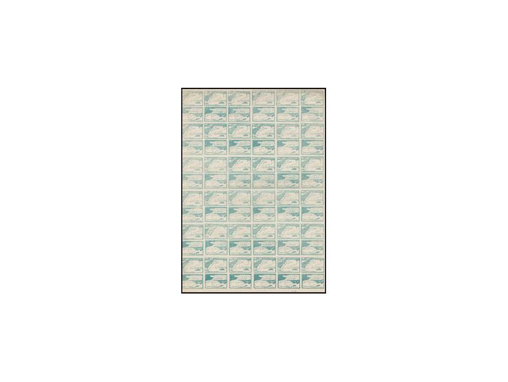 New issue 10 c. green, 72 stamps in cpl. sheet, horizontally folded in the middle, without gum as issued, small margin faults